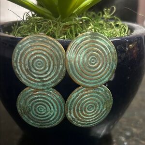 copper and green metal disc earrings
